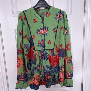 Anthropologie Green floral blouse